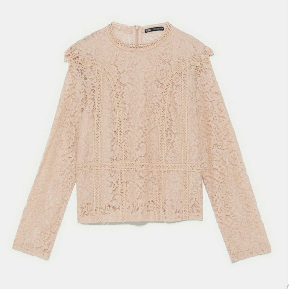 NWT Zara Long Sleeve Lace Crop Top - Picture 3 of 6